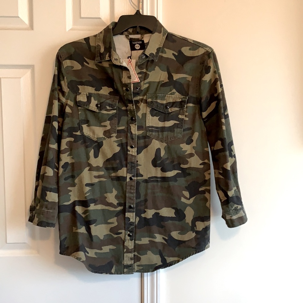 Alice Khaki Camo Print Slim Fit Denim Shirt Size 4